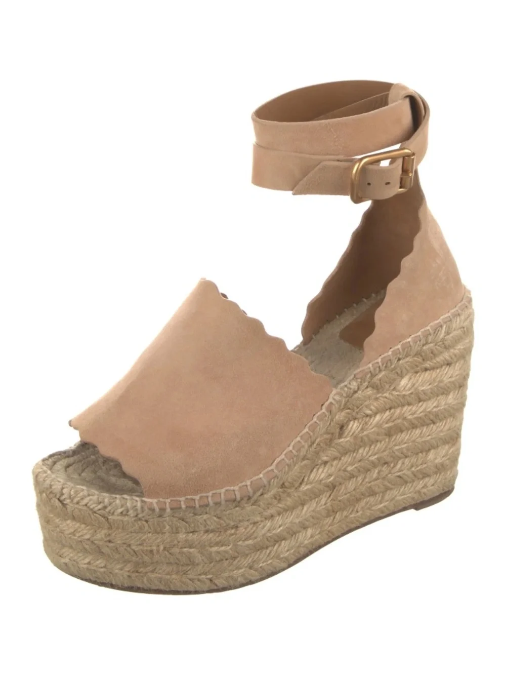 Chloe Reef Shell Suede Espadrille Wedge Platform Sandals Open Toe Size 40